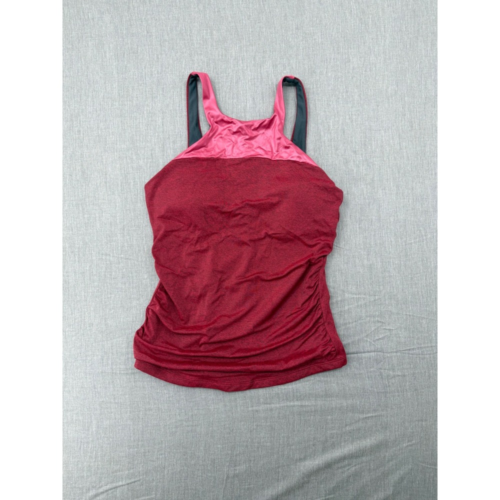 Prana Womens Burgundy Heather Yoga Tank Top Built-in Bra Side Ruched Medium